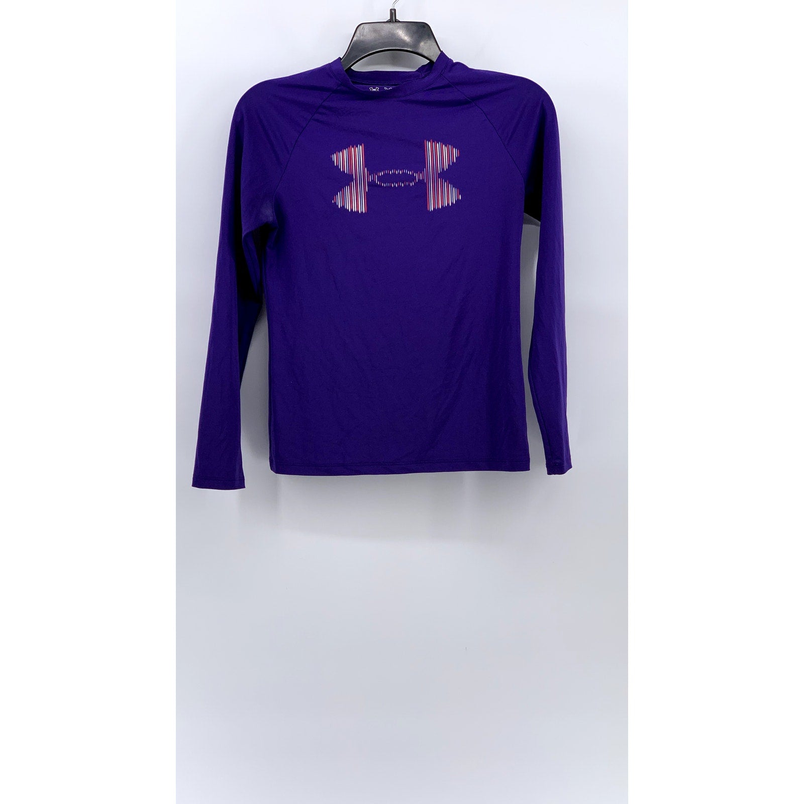 UNDER ARMOUR Girls' Purple Fitted Logo Crewneck Long Sleeve ActiveTop SZ XL