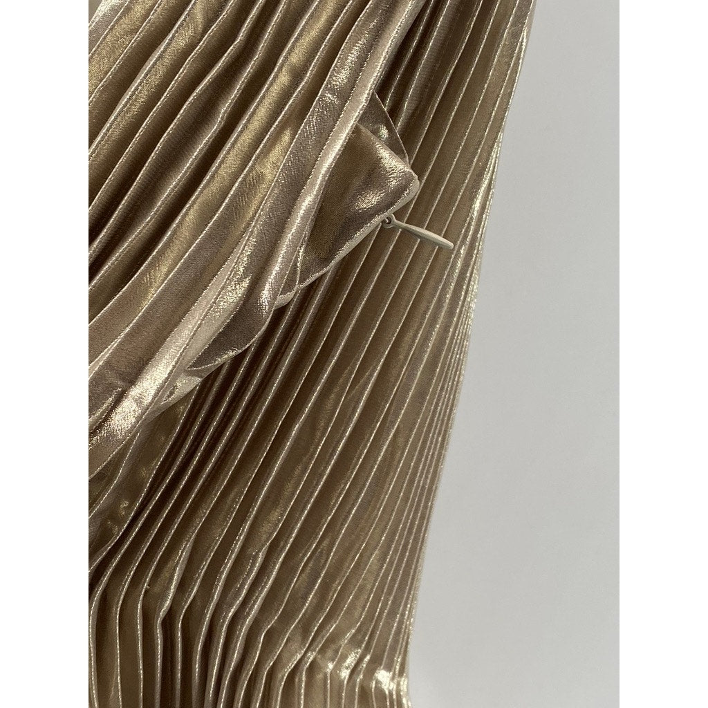 BANANA REPUBLIC Women's Champagne Foil Metallic Lena Pleated V-Neck Top SZ S