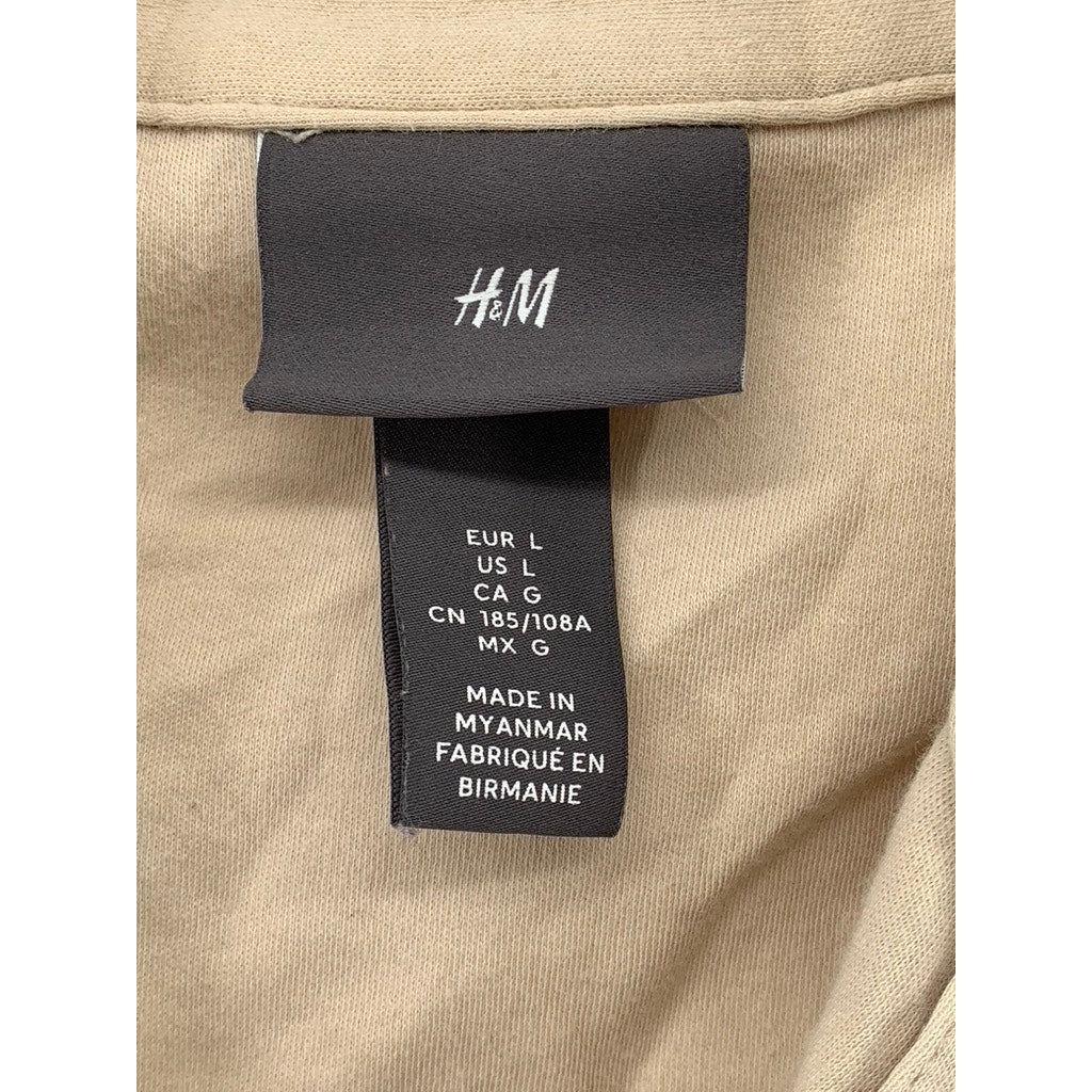 H&M Men's Beige Short Sleeve Cotton Polo Shirt SZ L