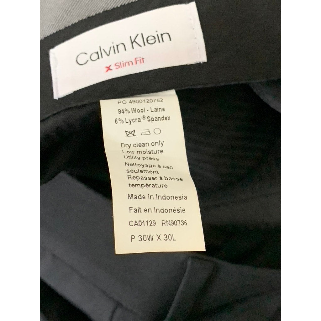 CALVIN KLEIN Men's Black Solid Slim-Fit Flat Front Dress Pants SZ 30X30