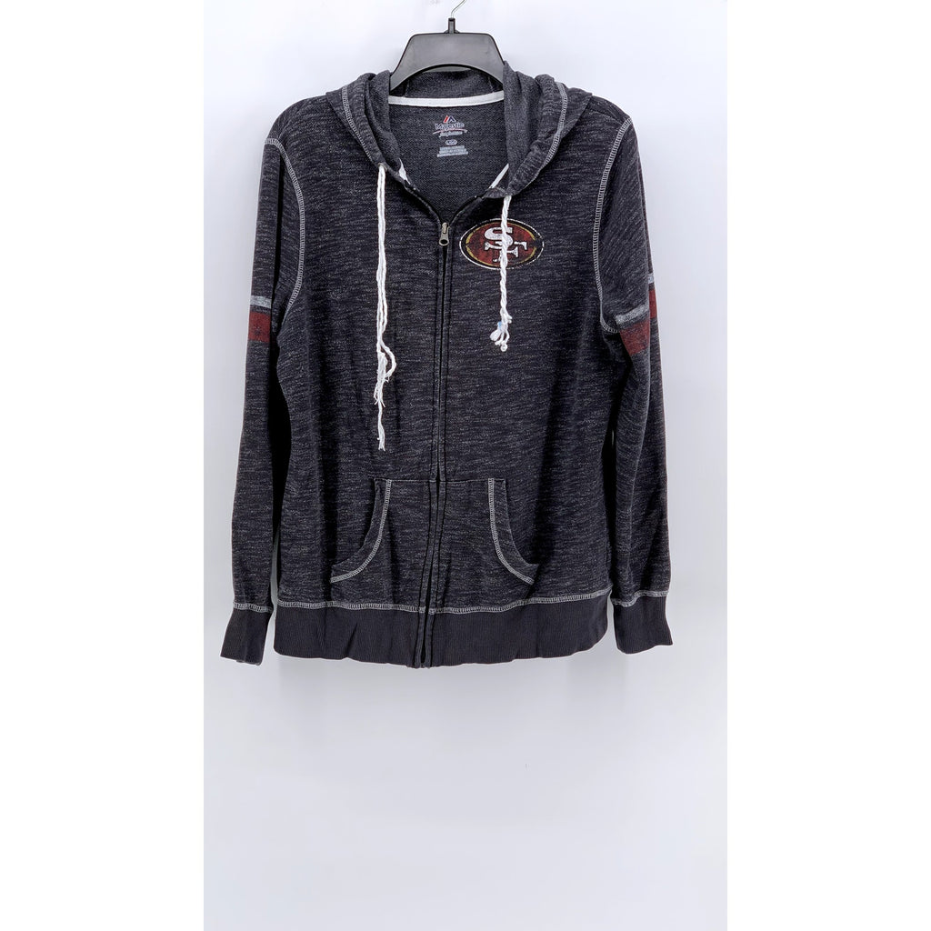 MAJESTIC Men's Charcoal Gray Zip-Up San Francisco 49ers Sweater SZ L