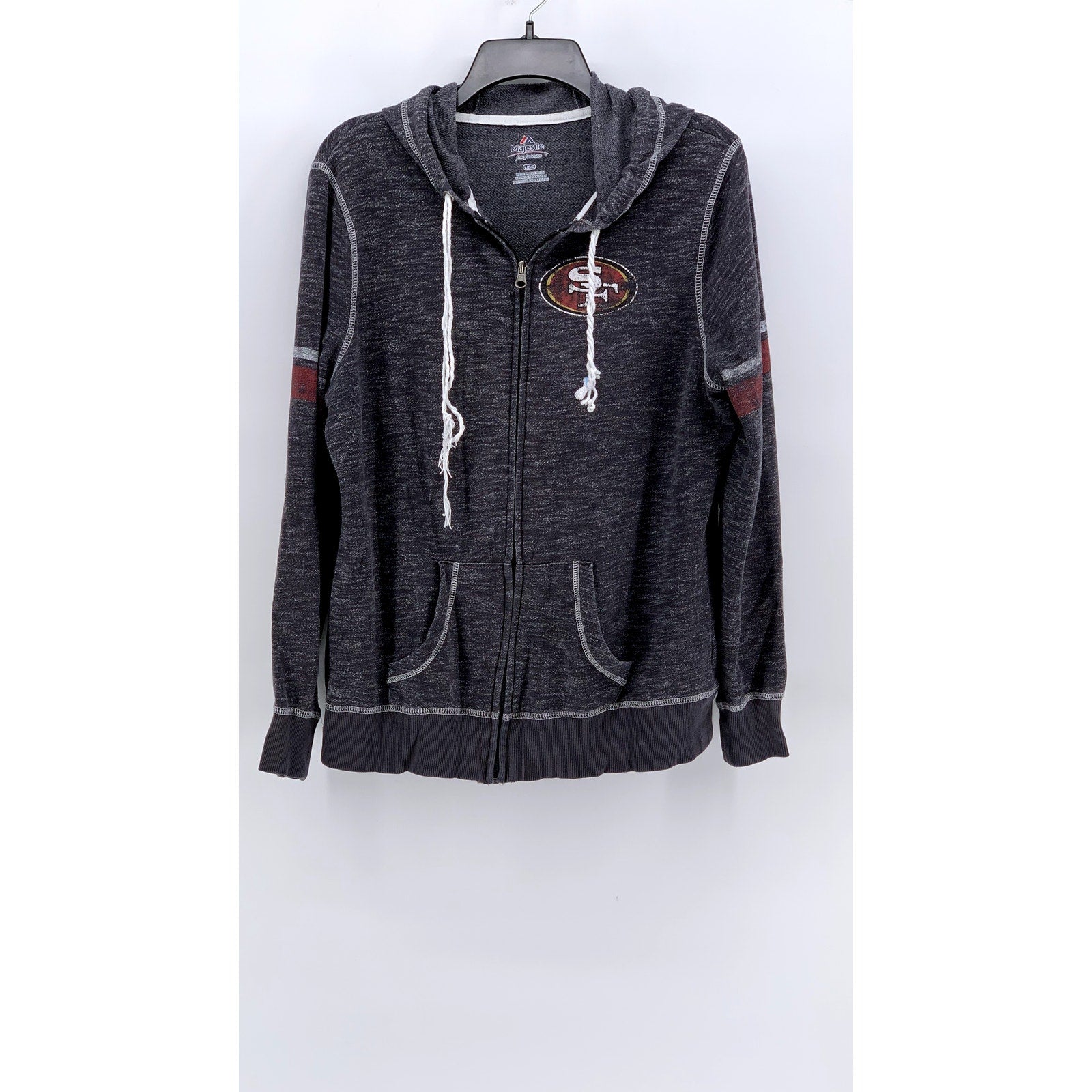 MAJESTIC Men's Charcoal Gray Zip-Up San Francisco 49ers Sweater SZ L