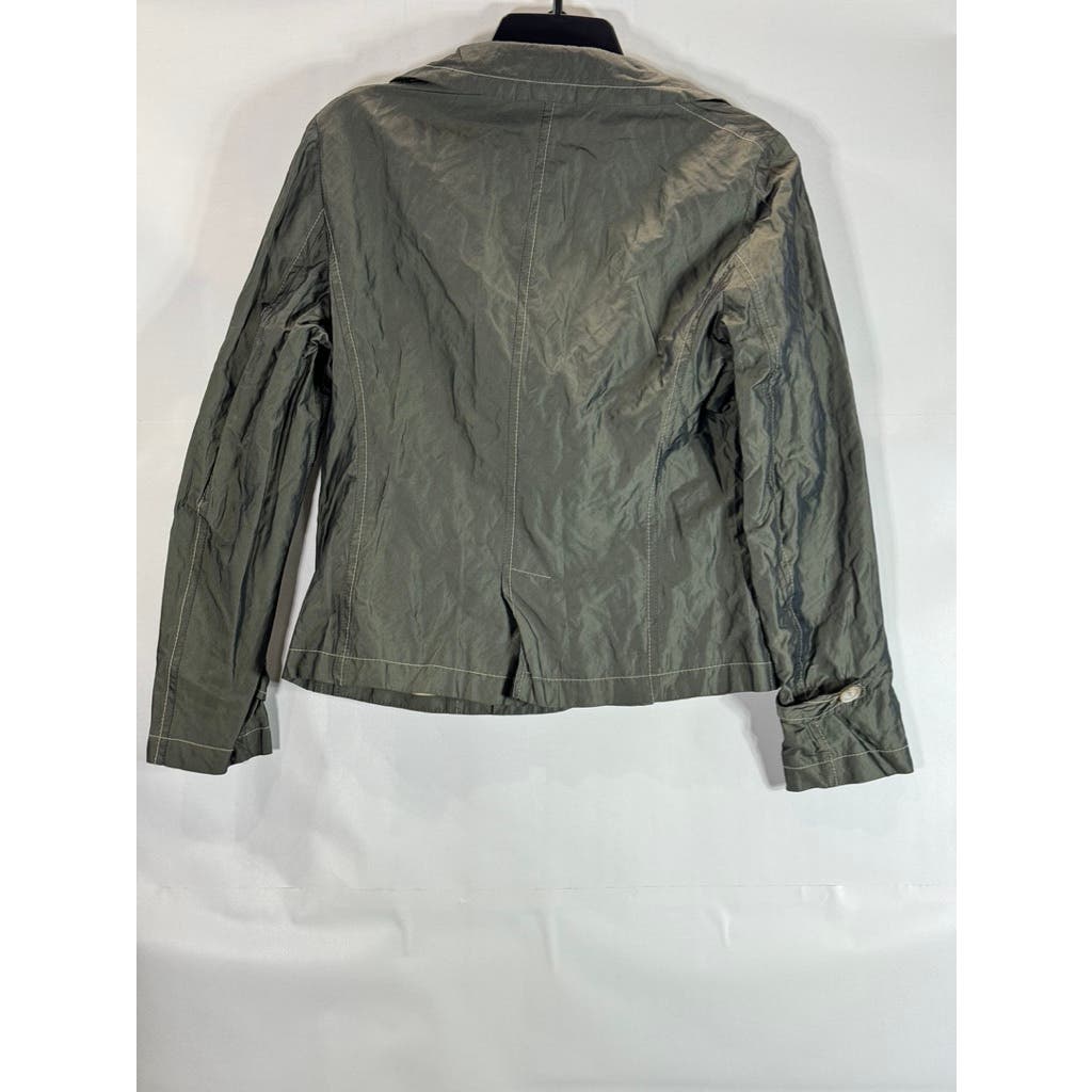 LUCIANO BARBERA Women's Army Green Metallic Waxed Utility Military Jacket SZ 44