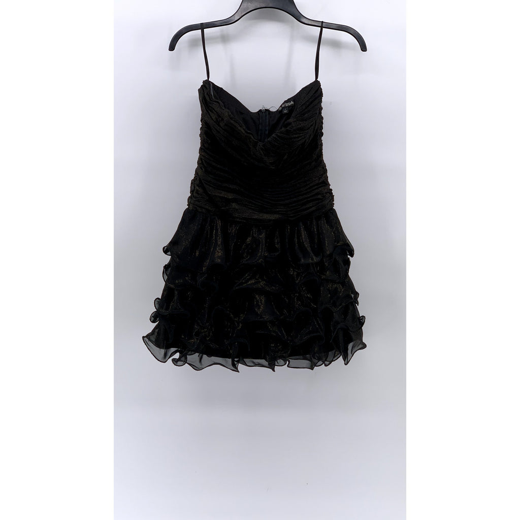 AS U WISH Juniors' Black Sweetheart Ruched Ruffle Strapless Mini Dress SZ 1