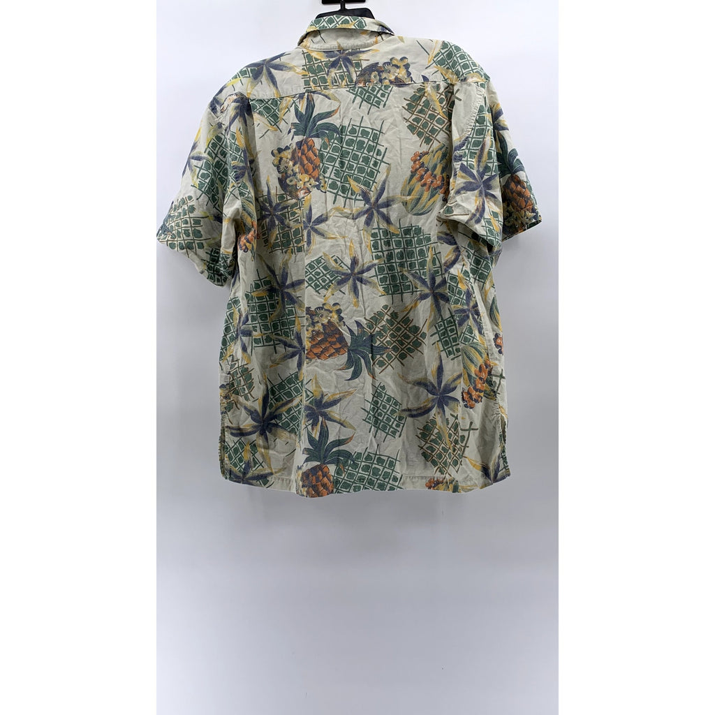 GREAT LAND Men's Vintage White-Green Regular-Fit Button-Up Hawaiian Shirt SZ L