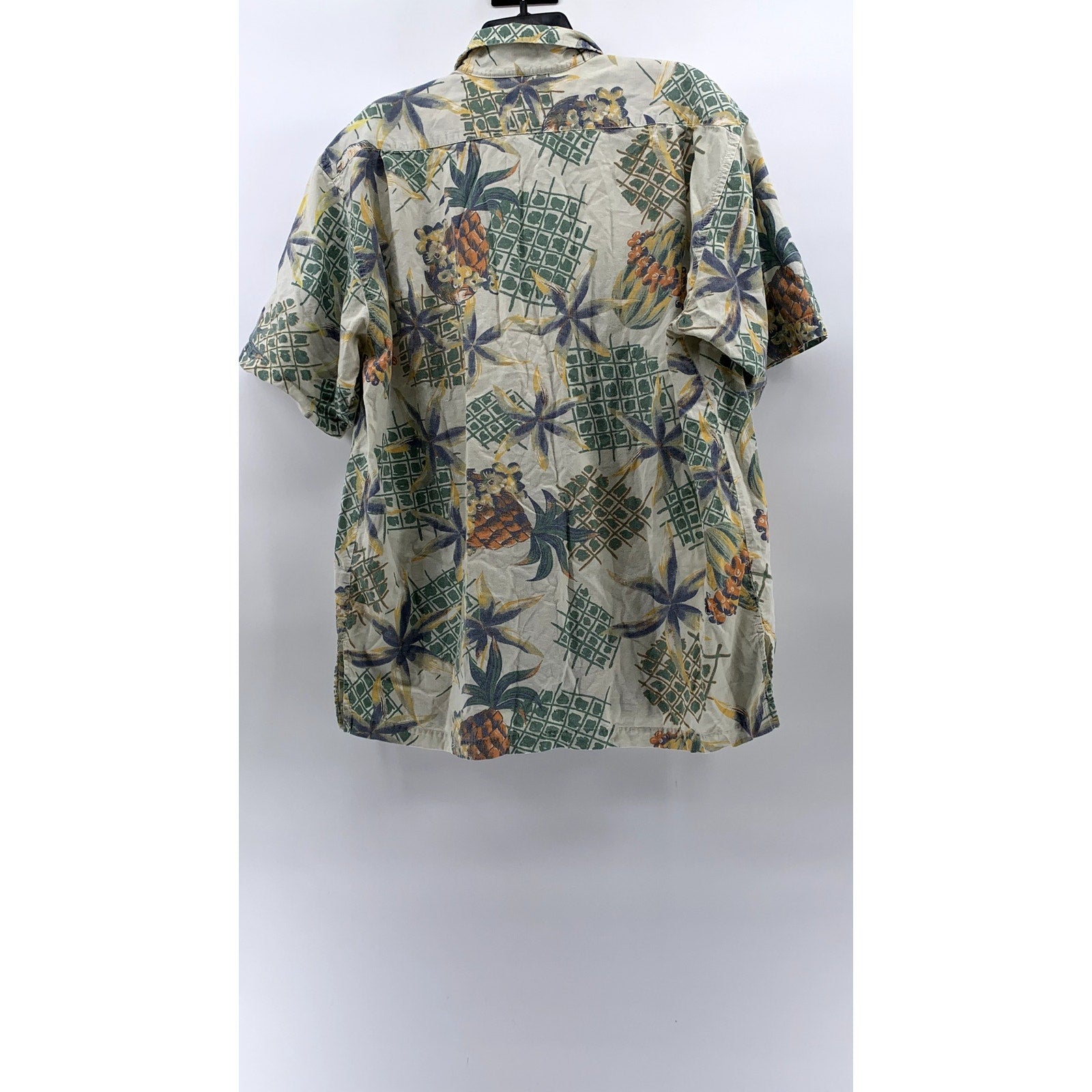 GREAT LAND Men's Vintage White-Green Regular-Fit Button-Up Hawaiian Shirt SZ L
