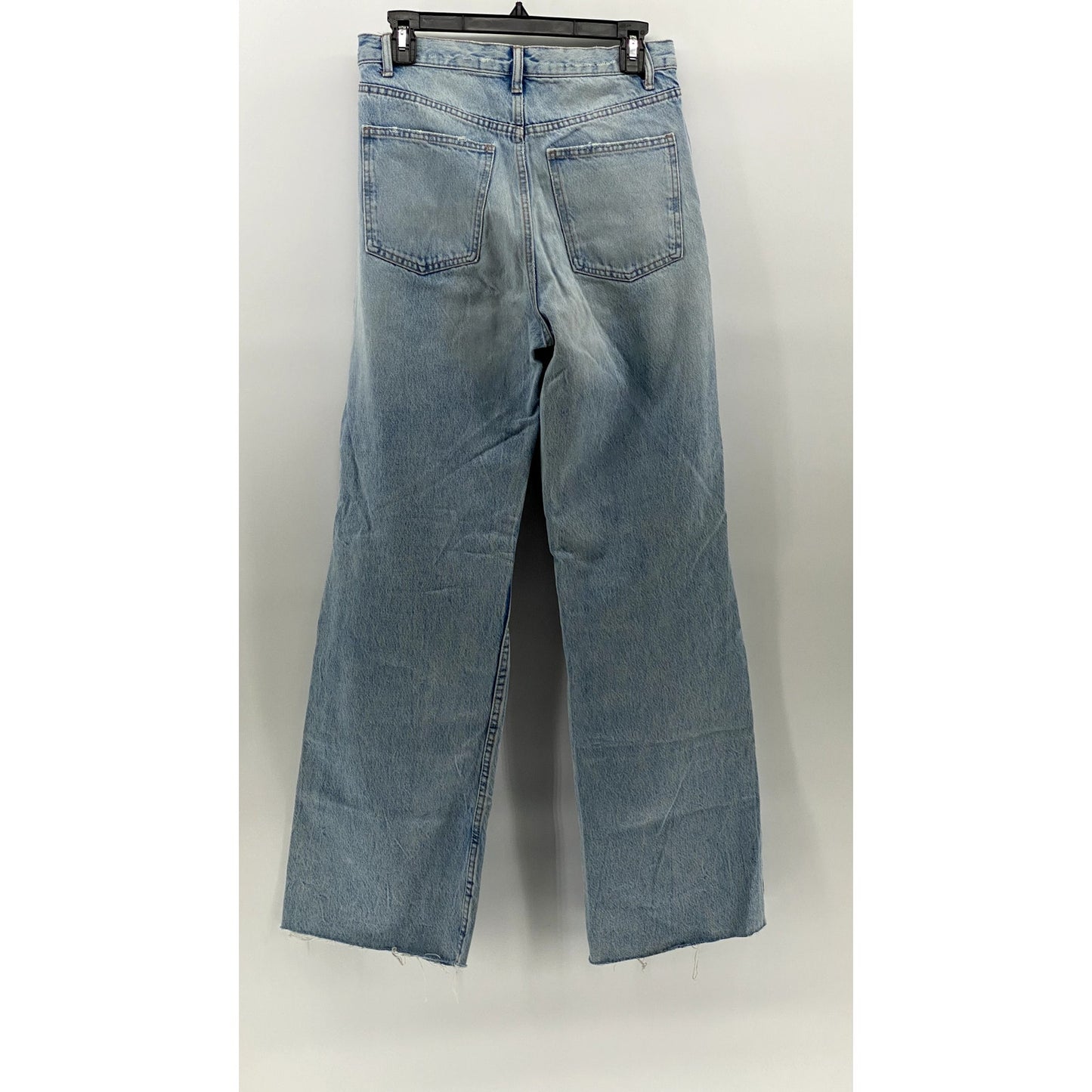 ZARA Women's Light Blue Denim Distressed Wide-Leg High-Rise Jeans SZ 6