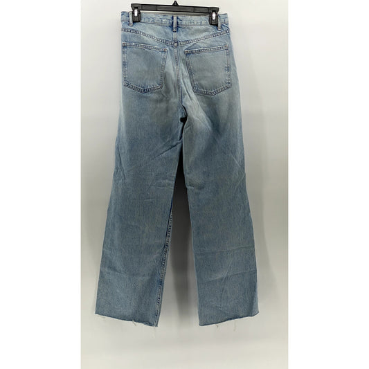 ZARA Women's Light Blue Denim Distressed Wide-Leg High-Rise Jeans SZ 6