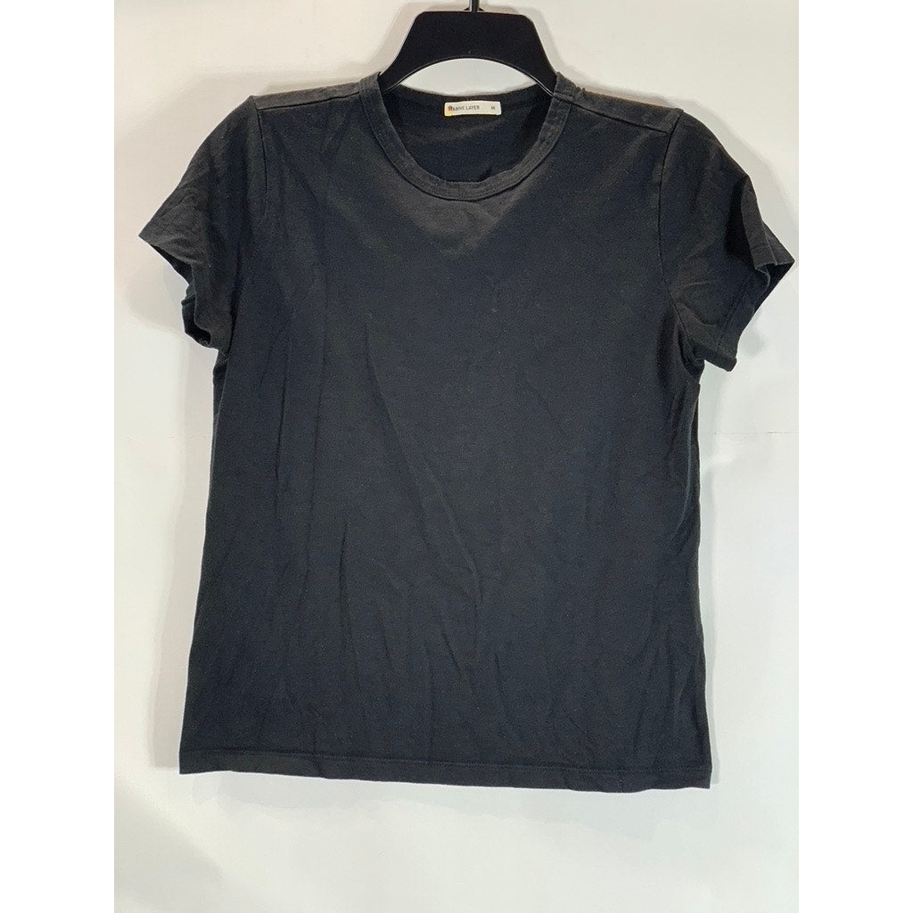 MARINE LAYER Women's Black Solid Classic Crewneck Short Sleeve Top SZ M