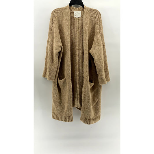 ANTHROPOLOGIE Women's Tan Knit Open-Front Long Sleeve Long Length Cardigan SZ S