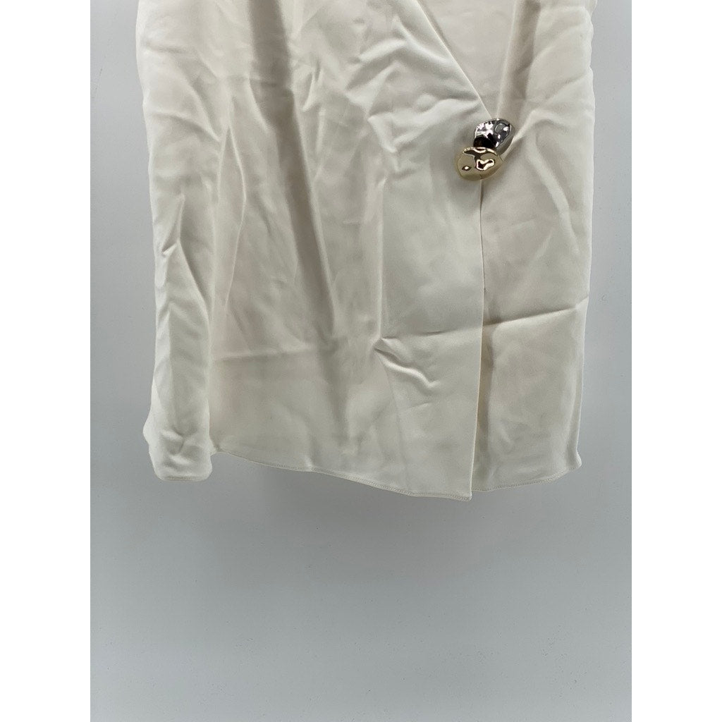 CUSHNIE ET OCHS Women’s Cream Wrapover Spaghetti Strap Embellished Tank Top SZ 8