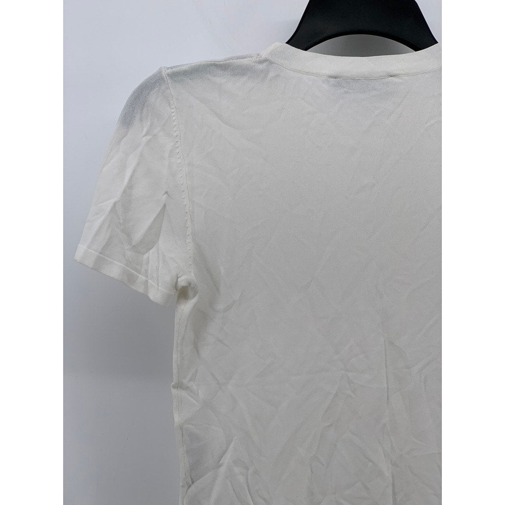 ZARA Women's White Extra Fine Rib Crewneck Short Sleeve Casual Top SZ S
