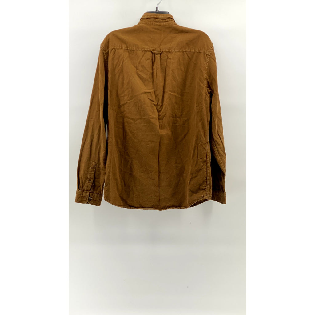 FRANK AND OAK Men's Brown Textured Regular-Fit Button-Up Long Sleeve Shirt SZ L