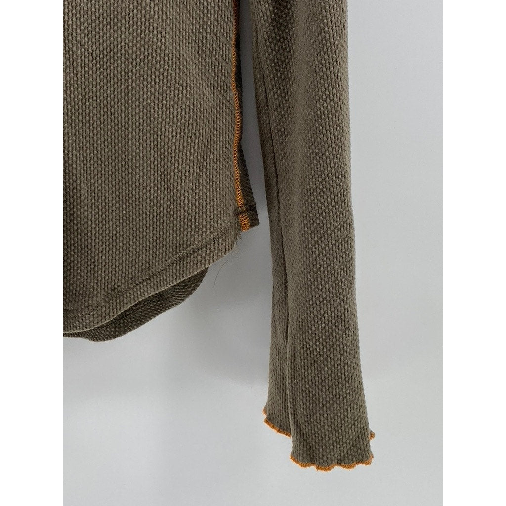 FREE PEOPLE Women's Olive Green-Orange Trim Long Zipper Cuff Sleeve Top SZ M