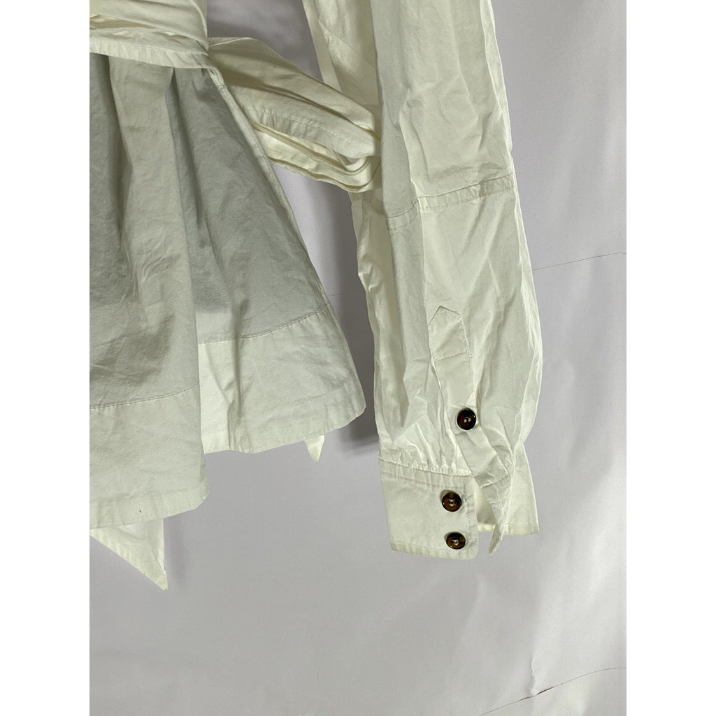 GANNI Women's White V-Neck Long Sleeve Wrap Poplin Top SZ 36(S)