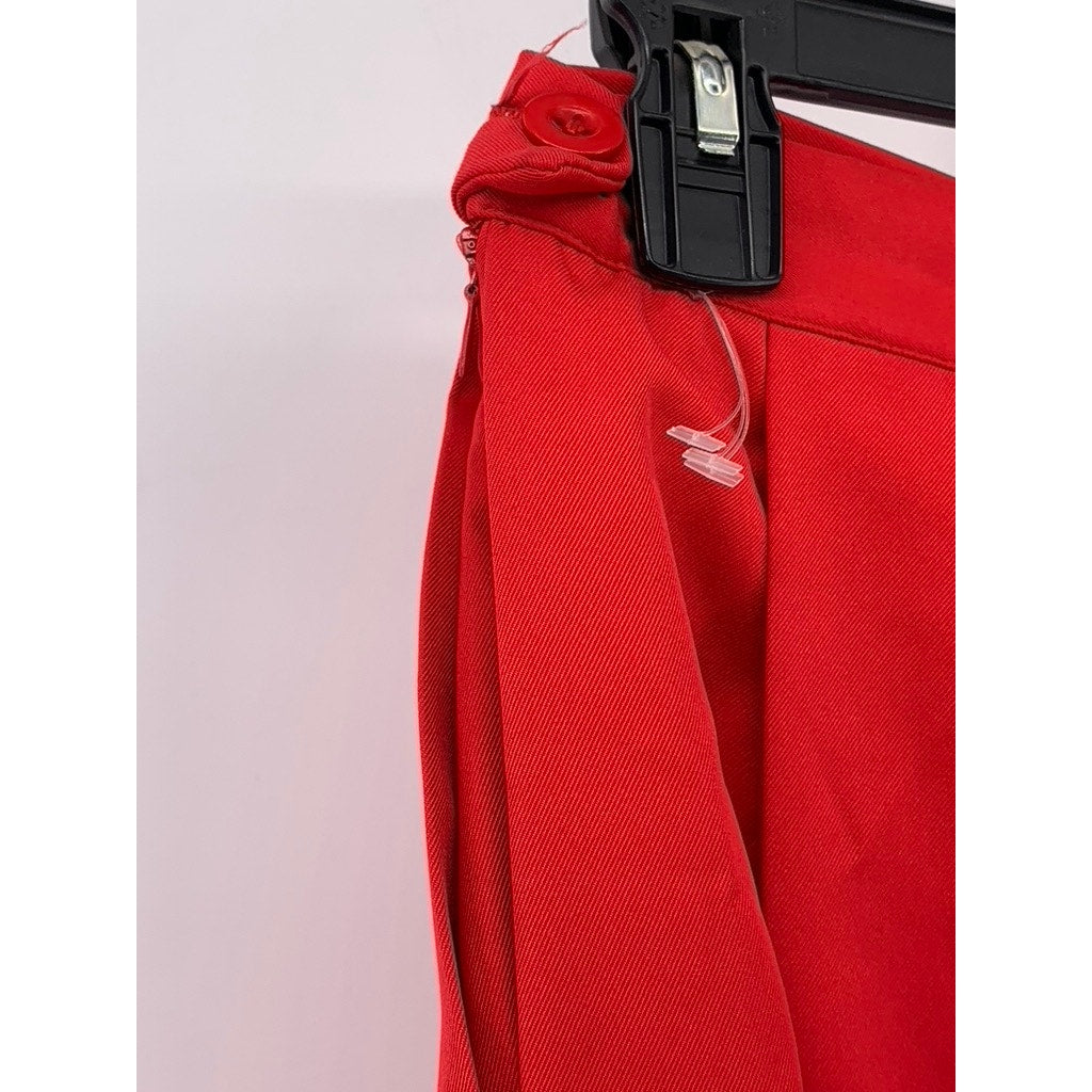 JAMES WOO Women's Red Pleated A-Line Side Midi Skirt SZ S