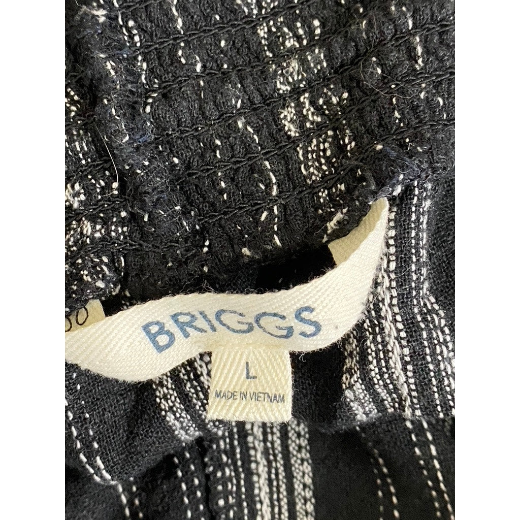 BRIGGS Women's Black-Gray Striped Elastic-Waist Linen Blend Shorts SZ L