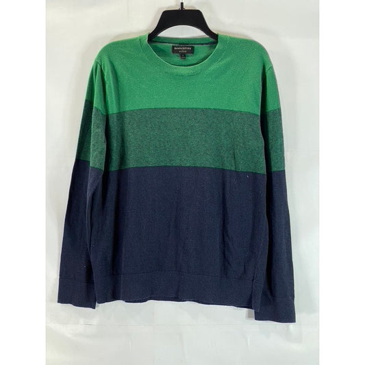 BANANA REPUBLIC Men's Bright Green/Navy Colorblock Crewneck Eco Sweater SZ L