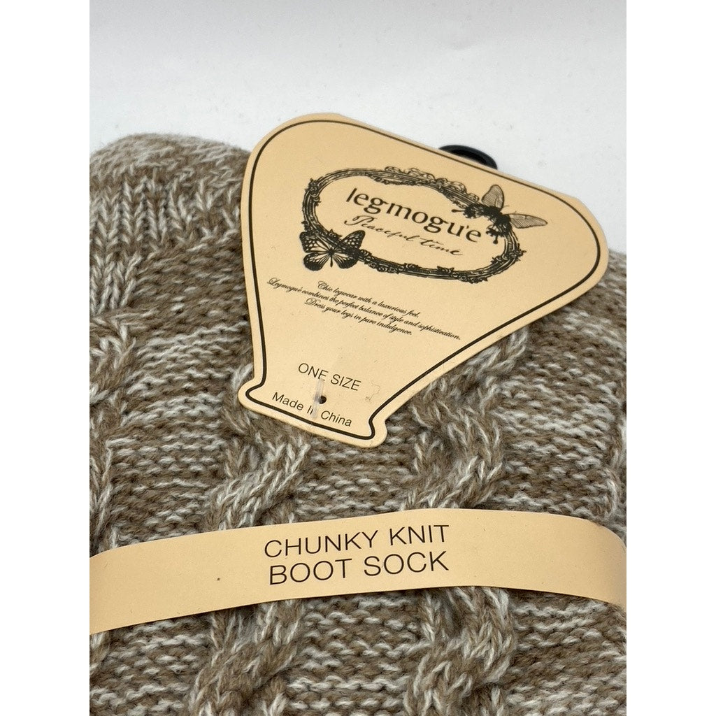 LEGMOGU'E Women's Taupe Rhythmic Mesh Chunky Knit Textured Boot Socks SZ OS