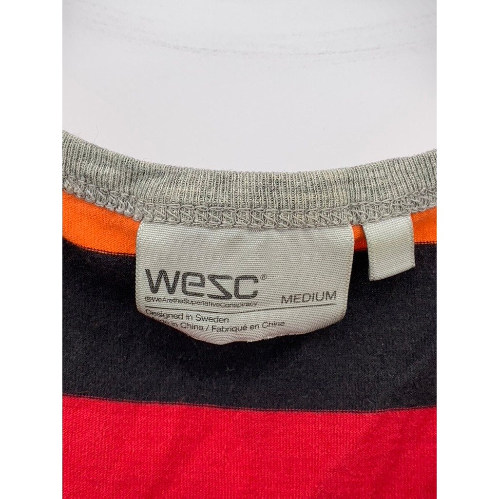 WESC Men's Black-Multi Striped Scoop-Neck Pocket Cotton Casual Tank SZ M