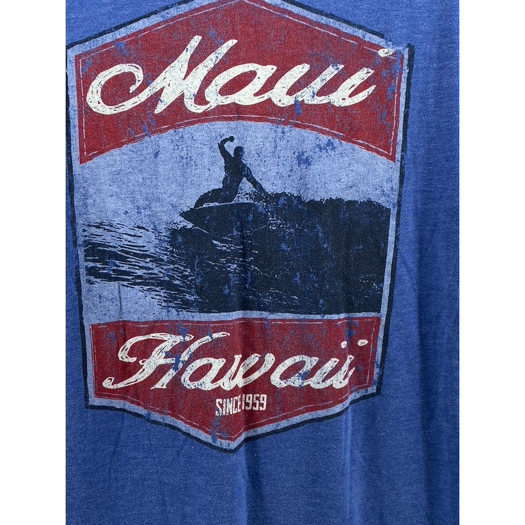 TECHSTYLES Men's Blue Maui, Hawaii Crewneck Short Sleeve Casual T-Shirt SZ M