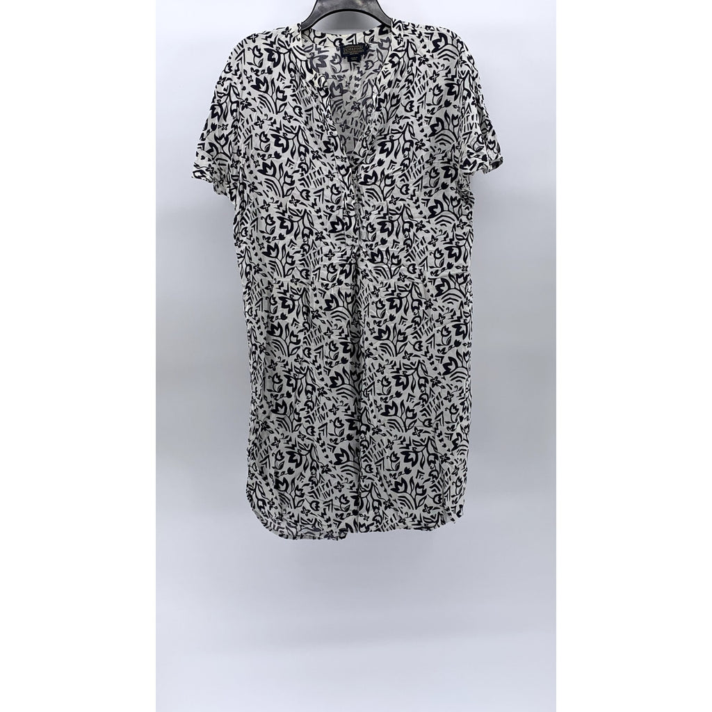 PADLETON Women's Black-White Printed Serephina Half-Button A-Line Dress SZ M