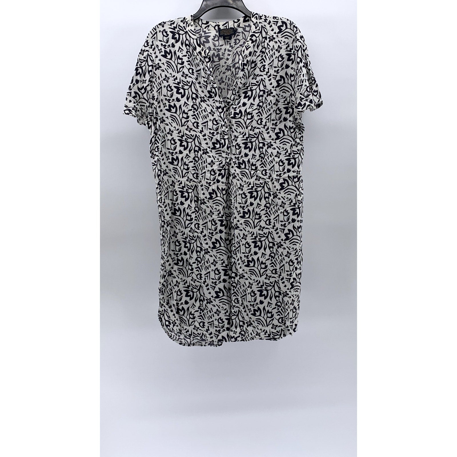 PADLETON Women's Black-White Printed Serephina Half-Button A-Line Dress SZ M