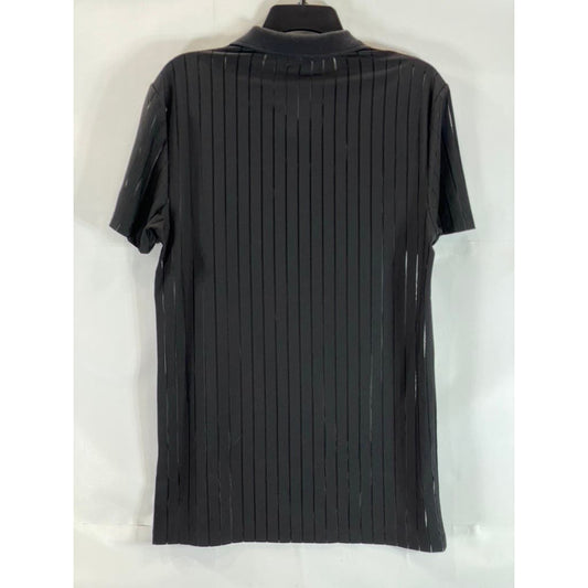 ASOS Men's Solid Black Mesh Striped Short Sleeve Polo Shirt SZ L