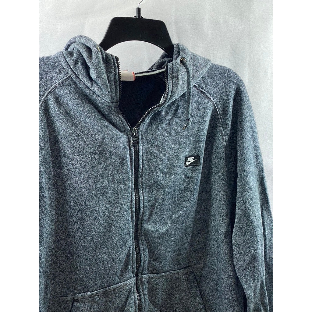 NIKE Men's Blue-Gray Marled Hooded Zip-Up Sweater SZ XL