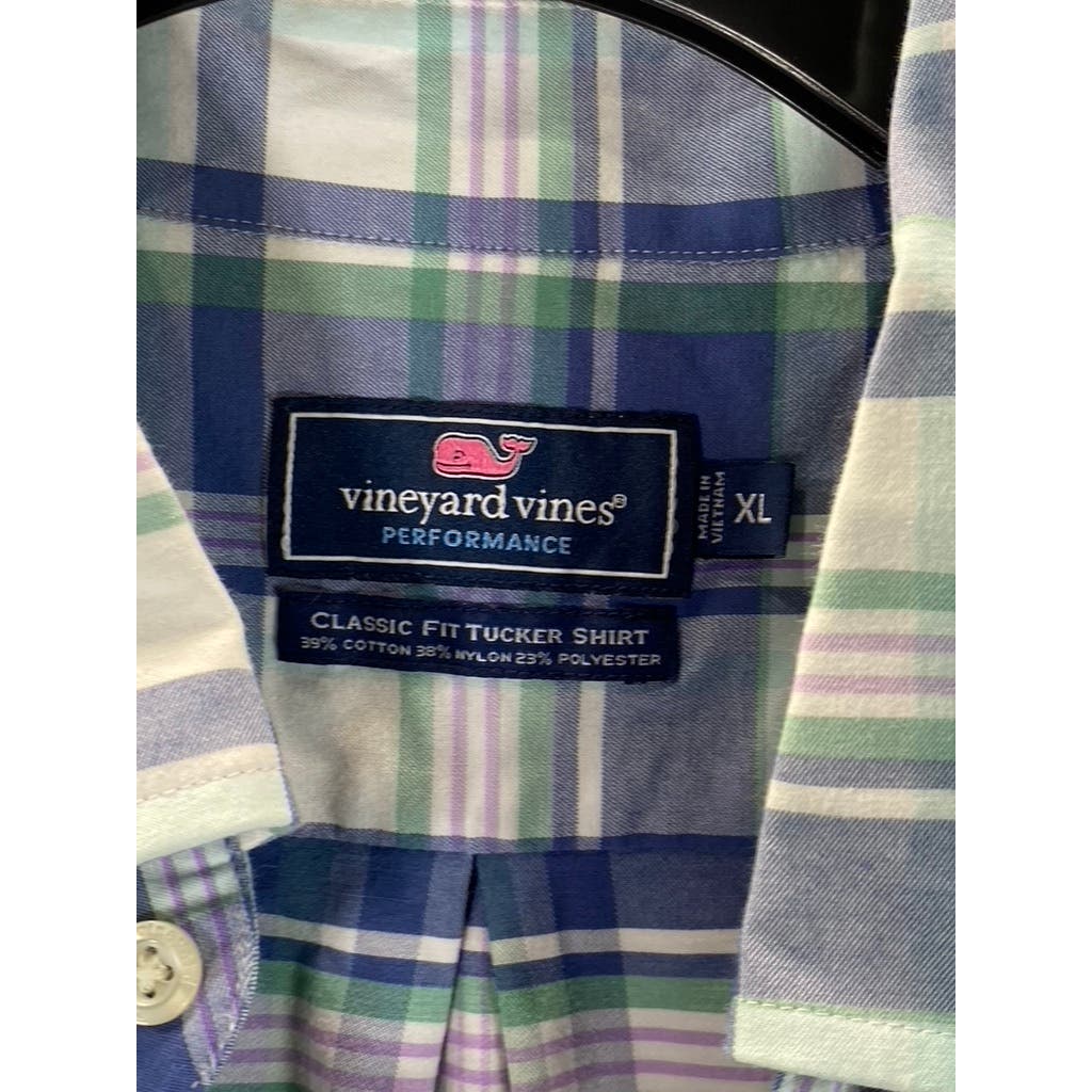 VINEYARD VINES Men's Blue Plaid Otter Rock Classic Cotton Tucker Shirt SZ XL