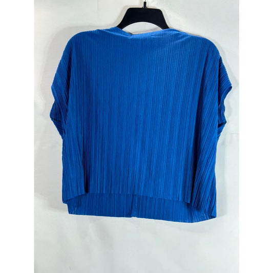 OAK + FORT Women's Classic Blue Deep V-Neck Relaxed-Fit Pleated Top SZ 2XS