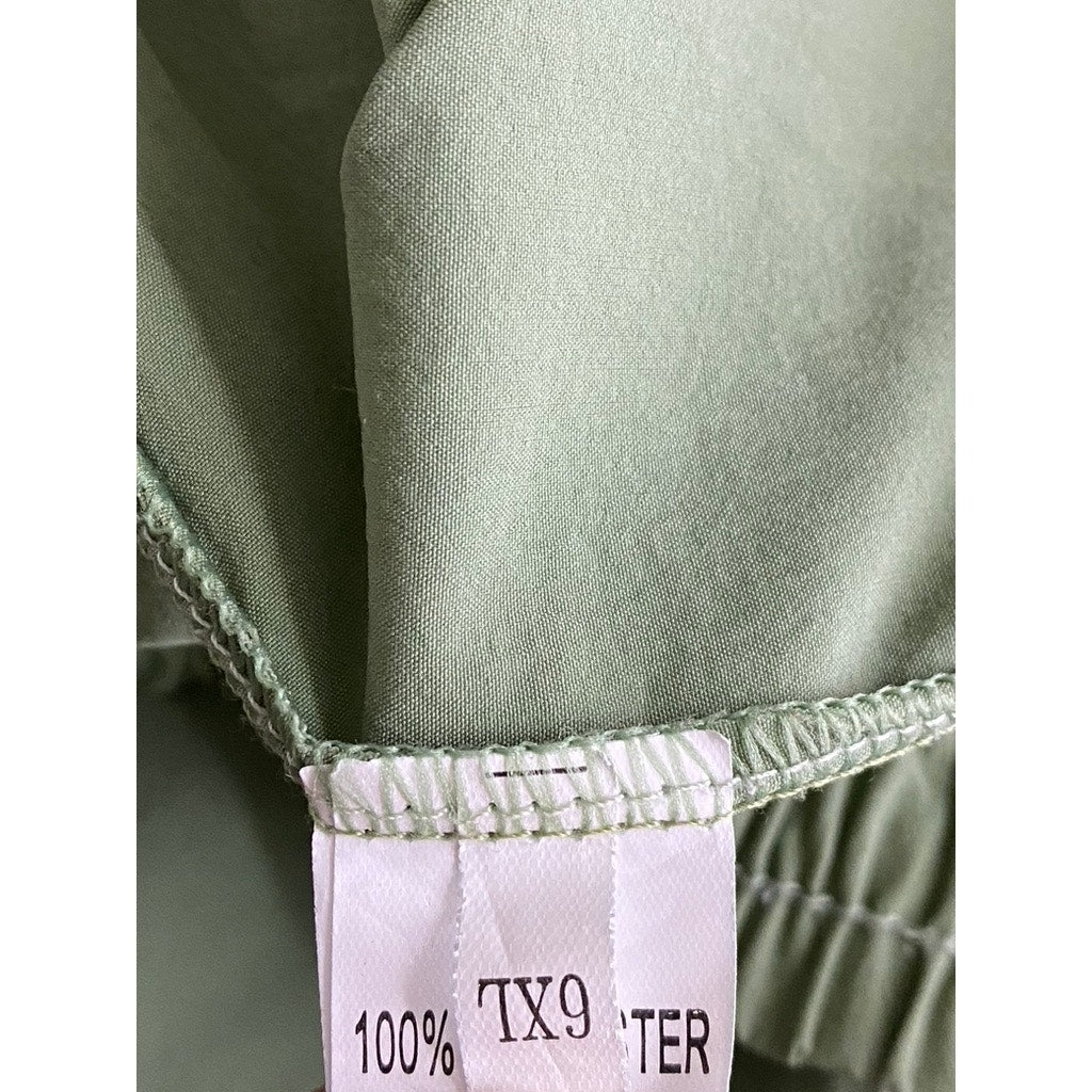 EORCPAEN MINO Women's Green Elastic-Drawstring Waist Straight-Leg Pants SZ 6XL