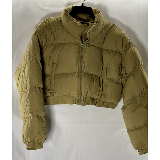 SHEIN Women's Tan Stand Collar Puffer Zip-Up Crop Jacket SZ L