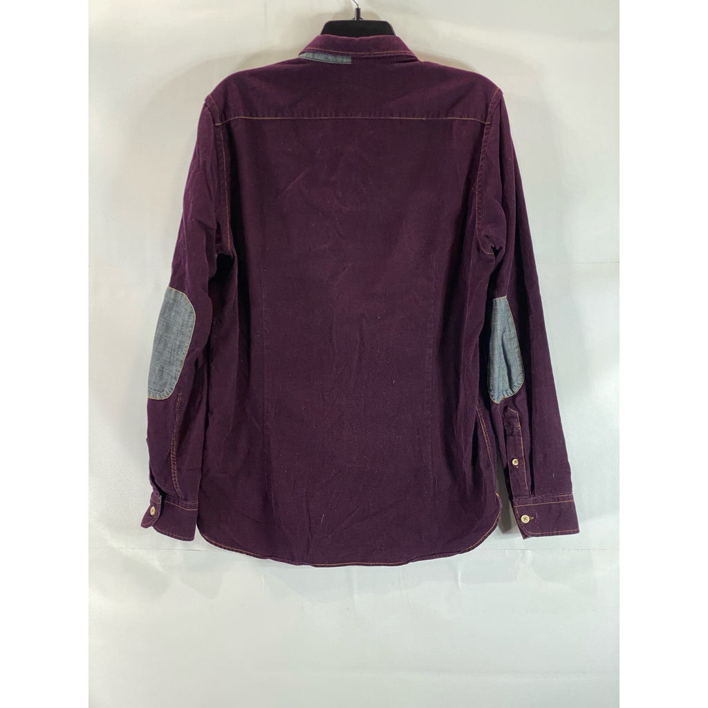 TED BAKER LONDON Men's Burgundy Corduroy Elbow-Patch Button-Up Shirt SZ 4(US/L)