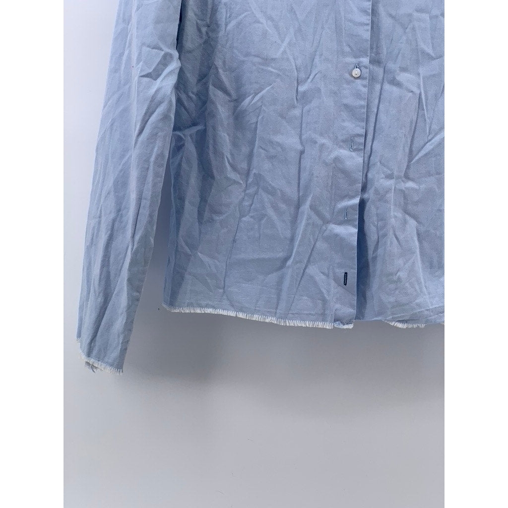 ZARA BASIC Women's Light Blue Cut-Off Button-Up Long Sleeve Top SZ S