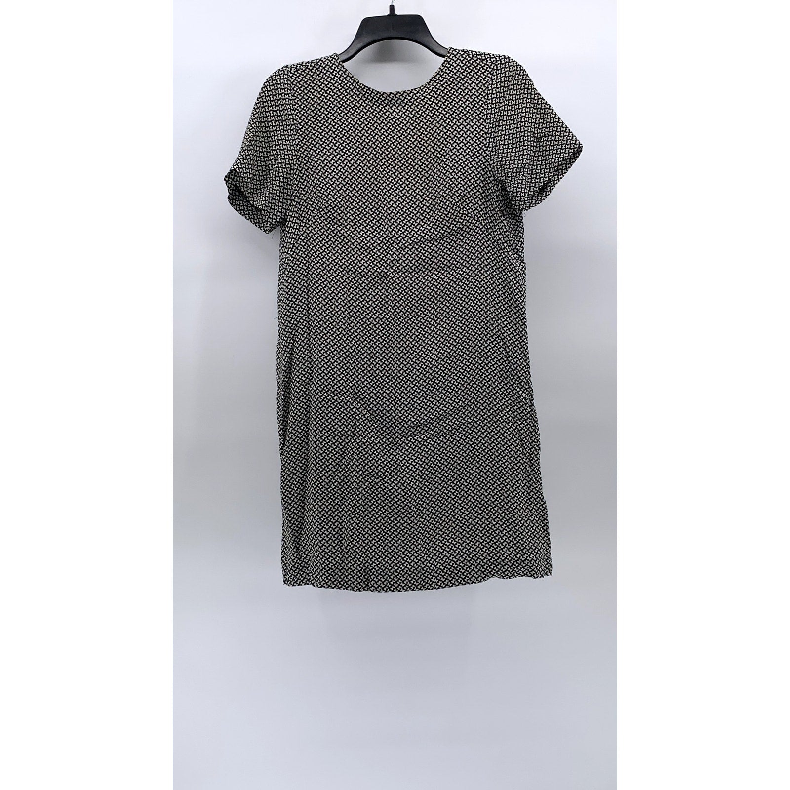 H&M Women's Black-White Mini Bow Print Crewneck Short Sleeve Mini Dress SZ 2