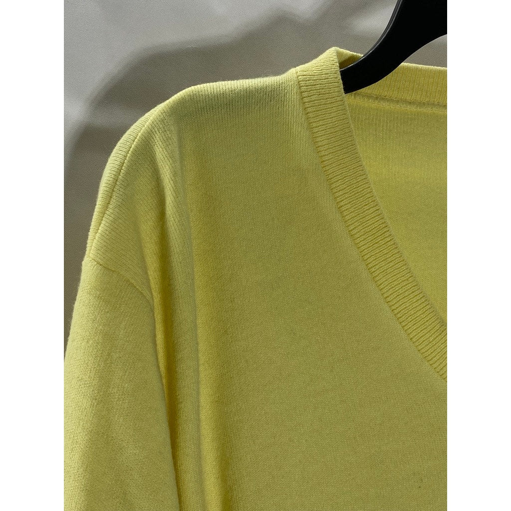 UNBRANDED Men’s Yellow Solid Knit V-Neck Long Sleeve Pullover Sweater SZ L