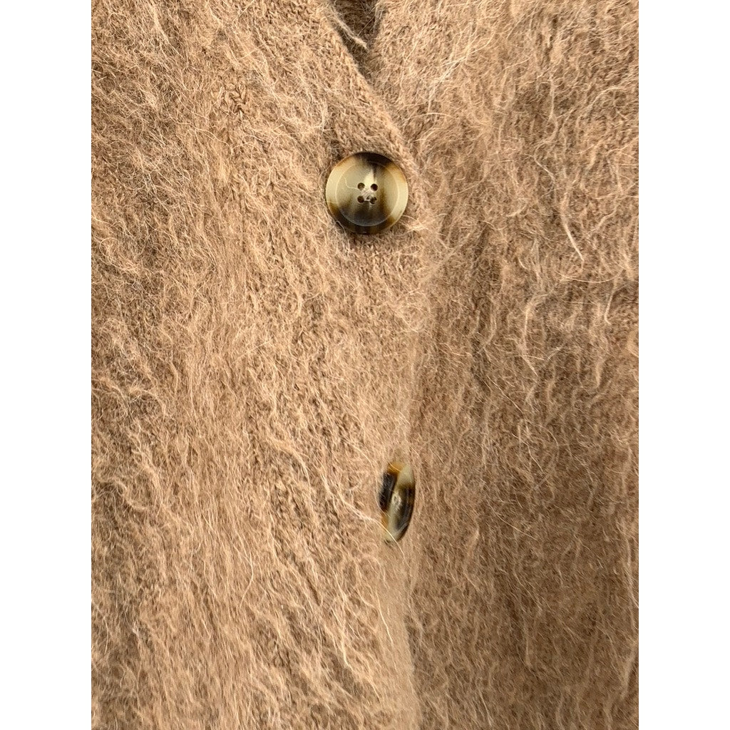 MADEWELL Women's Tan Heather Fawn Brushed Button-Up Cropped Cardigan SZ XS