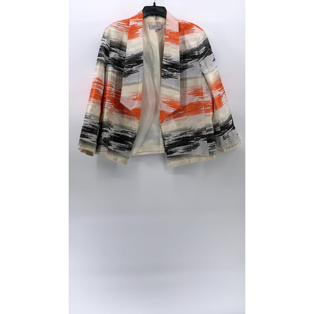 KASPER Women's Orange-Black-Beige Printed Open-Front 3/4 Sleeve Blazer SZ 18