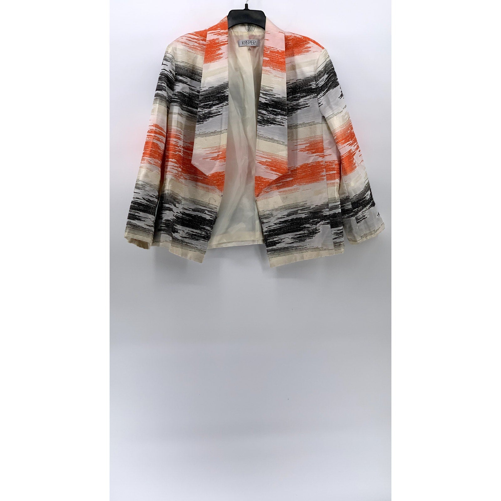 KASPER Women's Orange-Black-Beige Printed Open-Front 3/4 Sleeve Blazer SZ 18