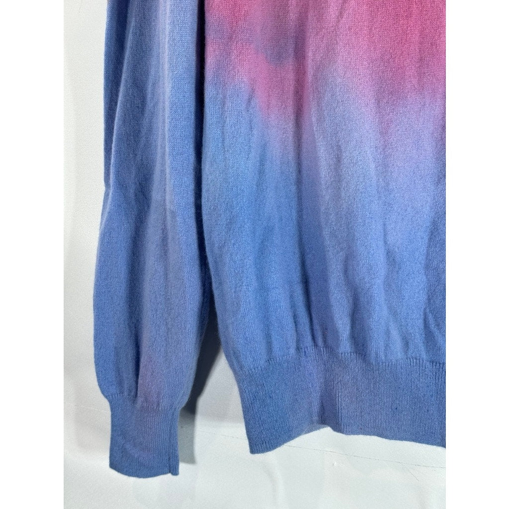 LINGUA FRANCA Women's Blue/Pink Ombre Cashmere Crewneck Pullover Sweater SZ XL