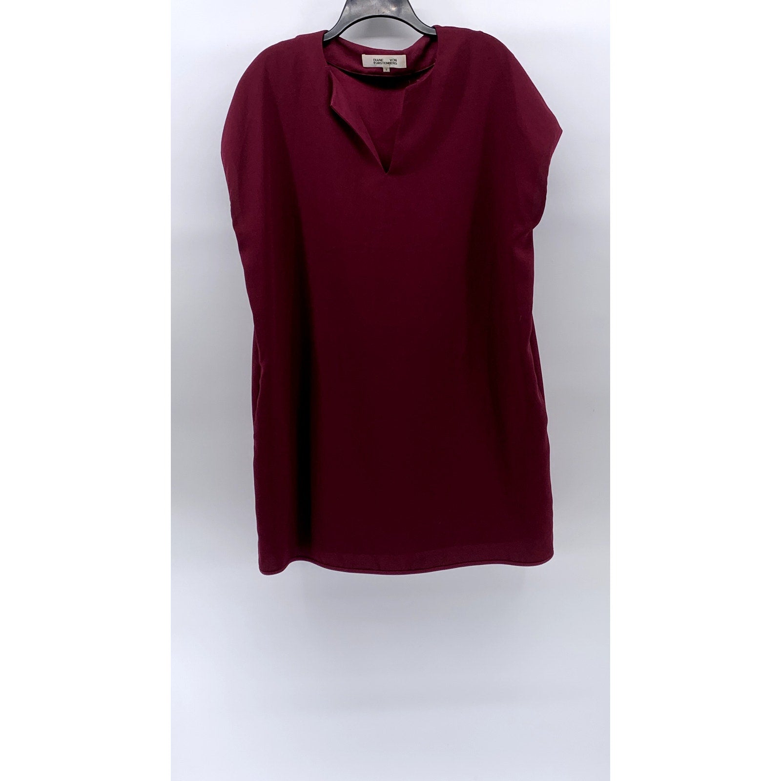 DIANE VON FURSTENBERG Women's Burgundy Split-Neck Kora Short Sleeve Dress SZ S