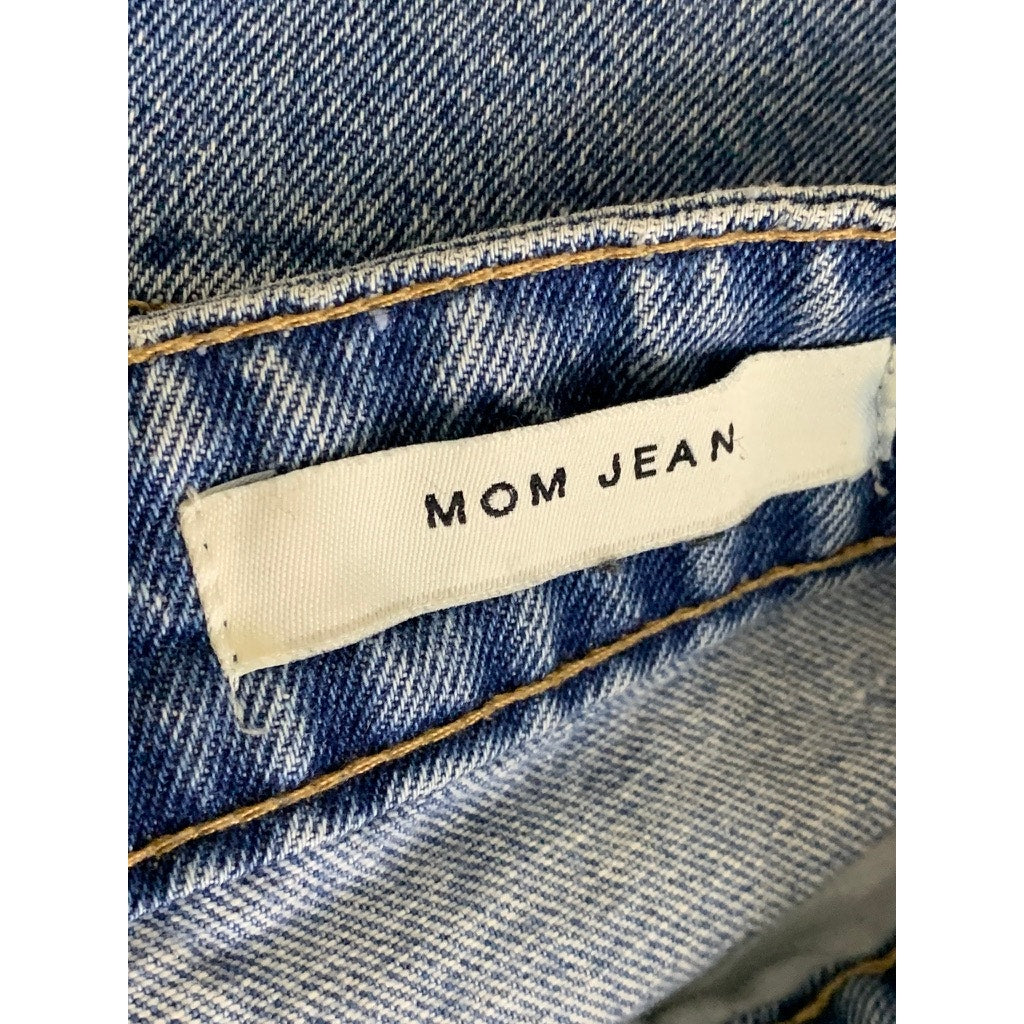 COTTON ON Women's Blue Denim Tapered-Leg High-Ris Distressed Mom Jean SZ 6