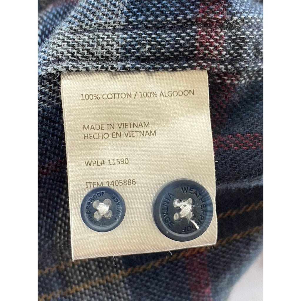 WEATHERPROOF Vintage Original Men's Blue Plaid Button-Up Regular-Fit Shirt SZ L