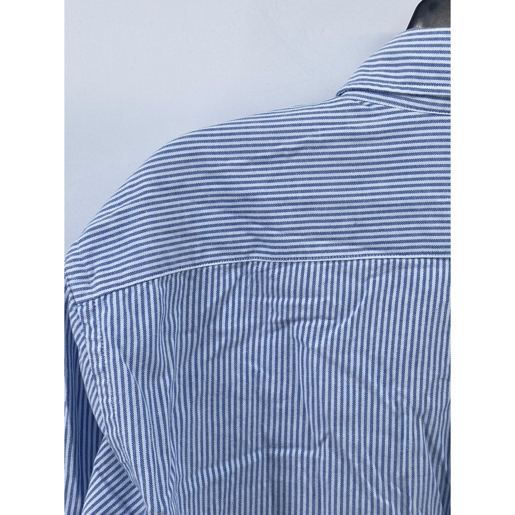 J.MCLAUGHIN Men's Blue-White Micro Stripe Button-Up Regular-Fit Shirt SZ L