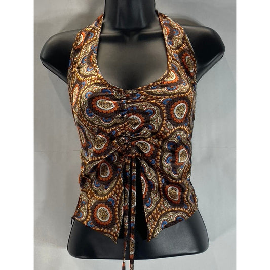 CIDER Women's Brown Boho Floral Print Backless Crop Cinched Tank Top SZ S(US4)