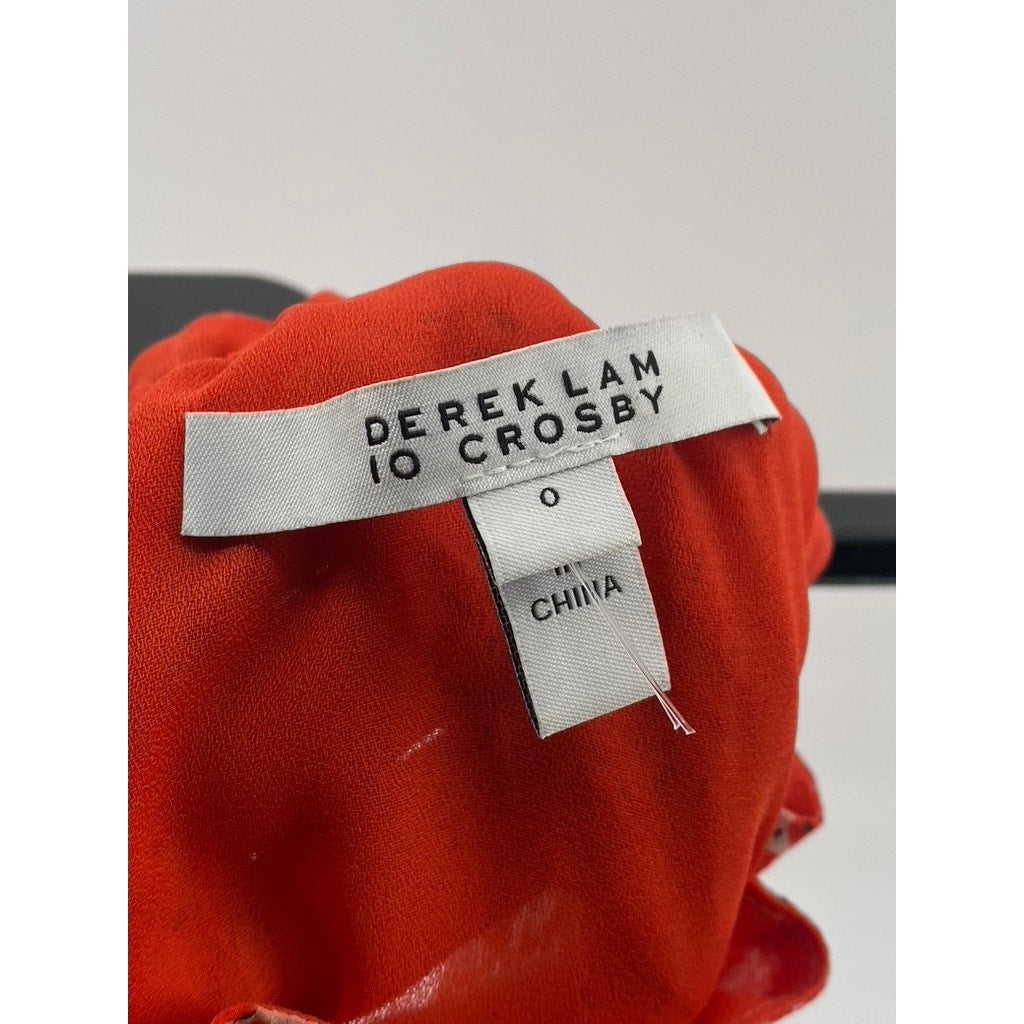 DEREK LAM 10 CROSBY Women's Orange Floral Layered Sleeveless Halter Dress SZ 0