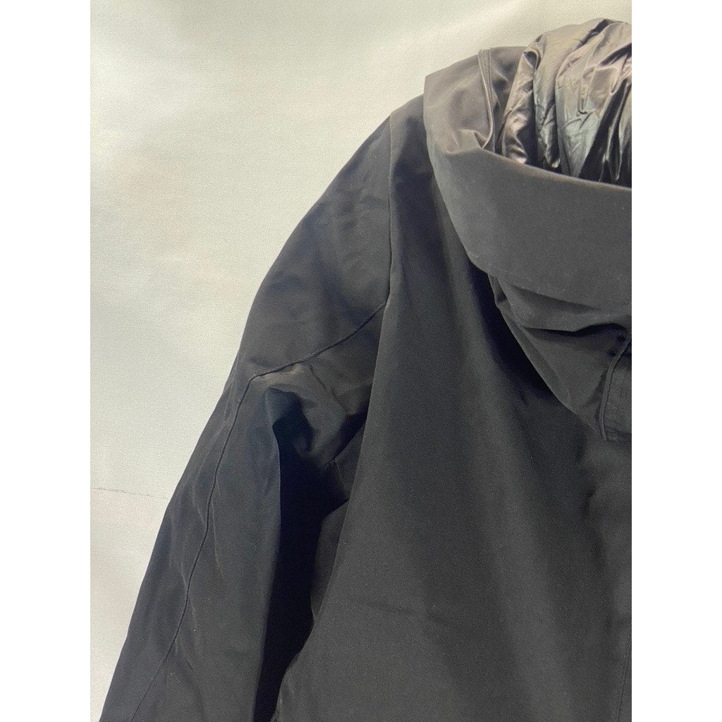 ZARA Women's Black Solid Double Closure Hooded Winter Parka Jacket SZ M