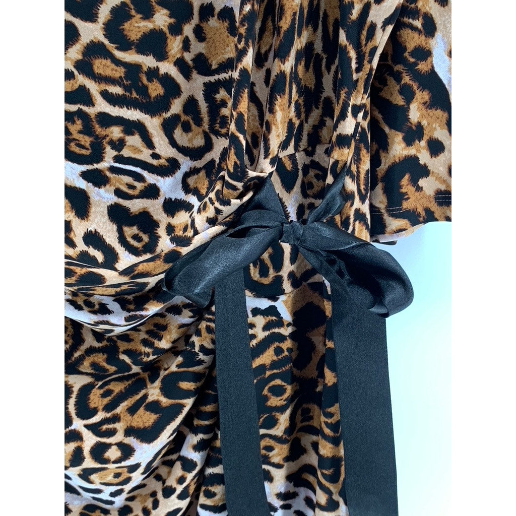 SHELBY & PALMER Women's Cheetah Print Side-Tie 3/4 Sleeve Dress SZ 18WP