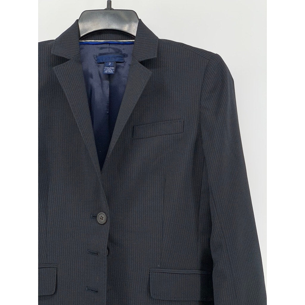 J.CREW Women's Navy Pinstripe 3-Button Wool Blazer SZ 2